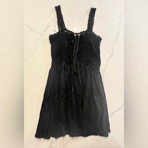 FREE PEOPLE black cotton dress with hand-knit see through top size medium